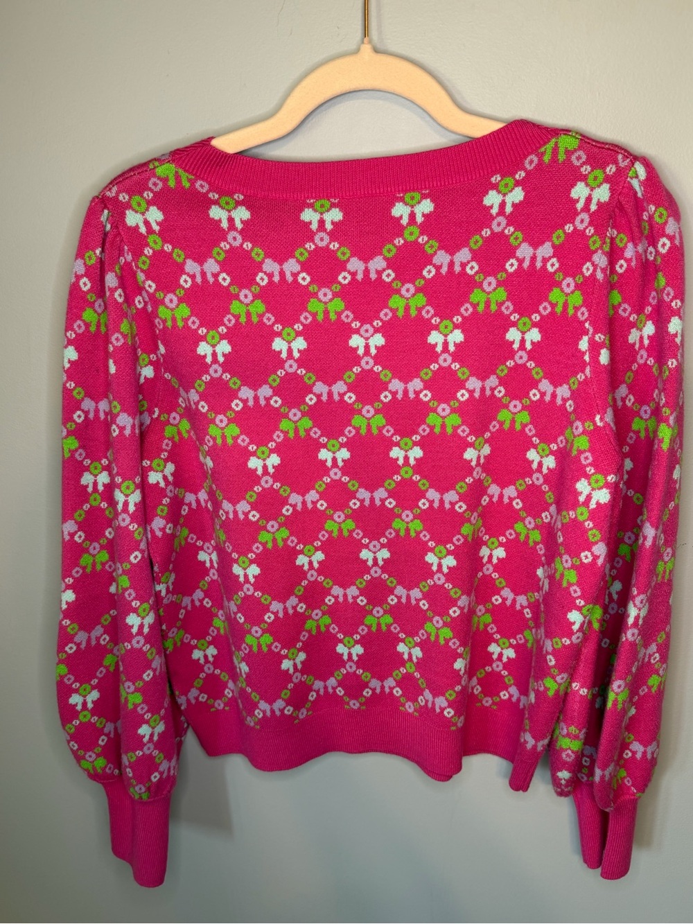 Alden Adair Pink Bowtastic Lucie Bow Lattice Knit Sweater Medium